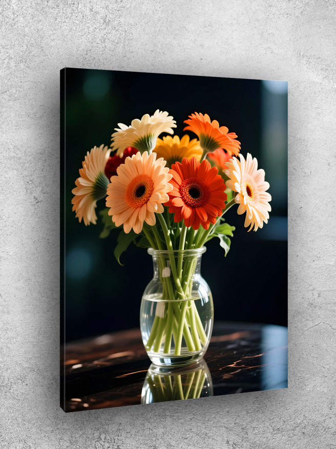 Постер на холсте &amp;quot;Герберы в стеклянной вазе&amp;quot;
