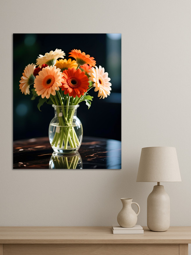 Постер на холсте &amp;quot;Герберы в стеклянной вазе&amp;quot;