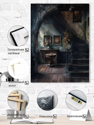 Постер на холсте "Старинная лестница и цветы"