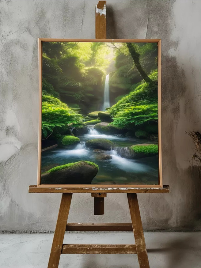 Holstga bosilgan poster &amp;quot;Yashil o‘rmondagi sharshara&amp;quot;