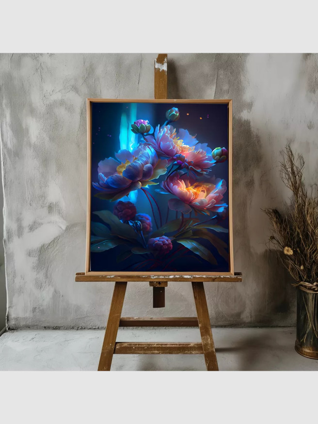 Постер на холсте &amp;quot;Светящиеся пионы в ночи&amp;quot;