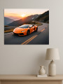 Постер на холсте &amp;quot;Оранжевый спорткар на горном серпантине&amp;quot;