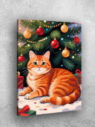 Постер на холсте "Рыжий кот у ёлки"