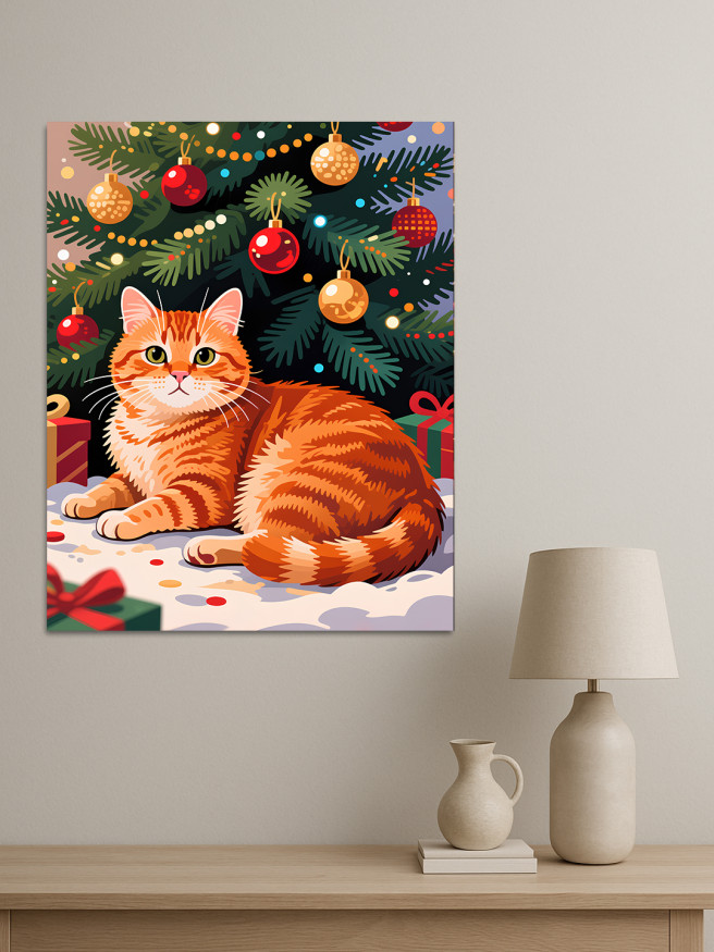 Постер на холсте &amp;quot;Рыжий кот у ёлки&amp;quot;