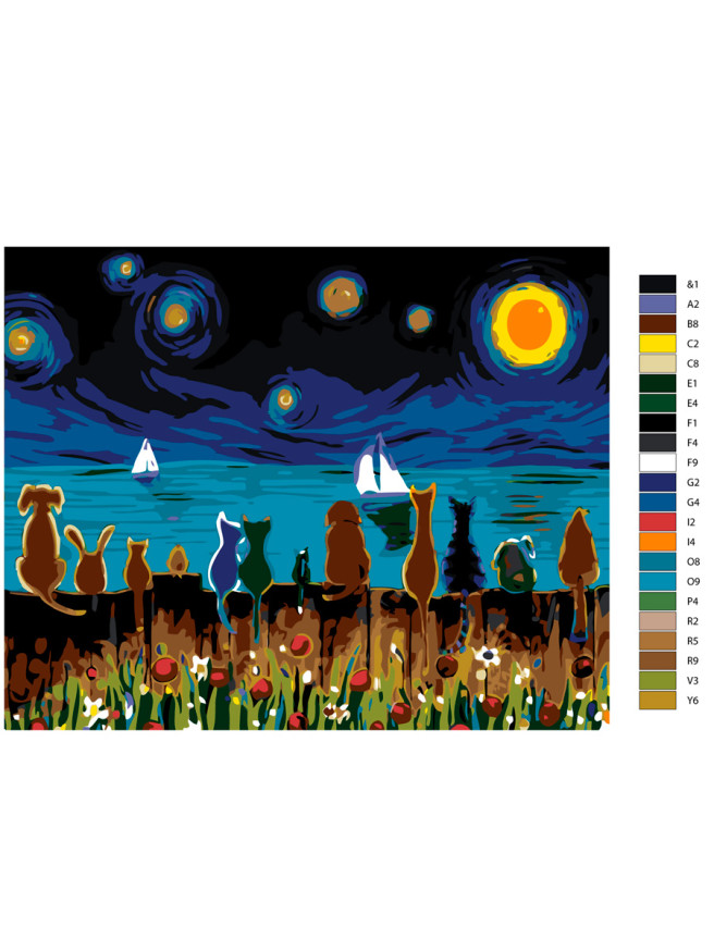 Raqamlar bo&amp;#039;yicha rasm &amp;quot;Yulduzli kechadagi hayvonlar&amp;quot;