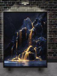 Постер на холсте &amp;quot;Золотой водопад в скалах&amp;quot;