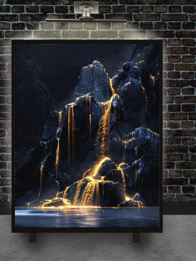 Постер на холсте &amp;quot;Золотой водопад в скалах&amp;quot;