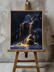 Постер на холсте &amp;quot;Золотой водопад в скалах&amp;quot;