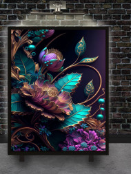 Holstga bosilgan poster &quot;Zumrad barglar va xayoliy g‘unchalar&quot;