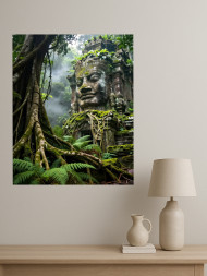 Постер на холсте &amp;quot;Каменная голова в джунглях&amp;quot;