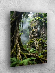 Постер на холсте &amp;quot;Каменная голова в джунглях&amp;quot;