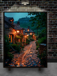 Holstga bosilgan poster "Yomg‘irdan keyingi kechki ko‘cha"