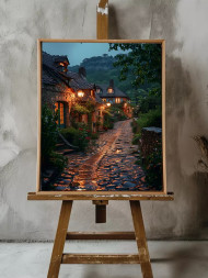 Holstga bosilgan poster "Yomg‘irdan keyingi kechki ko‘cha"