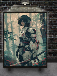 Постер на холсте &amp;quot;Кибер-самурай в лесу&amp;quot;