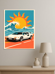 Постер на холсте &amp;quot;Ретро авто у океана&amp;quot;