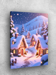 Постер на холсте "Зимняя деревня в огнях"