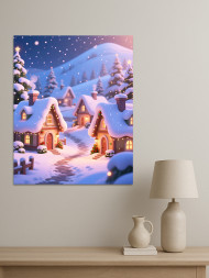 Постер на холсте "Зимняя деревня в огнях"