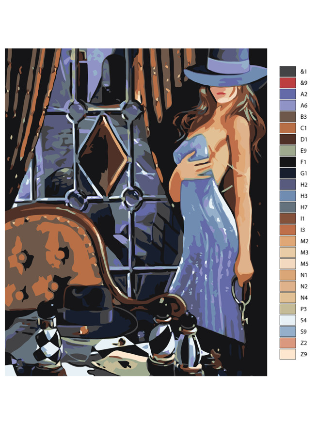 Raqamlar bo&amp;#039;yicha rasm &amp;quot;Moviy shlyapali qiz&amp;quot;