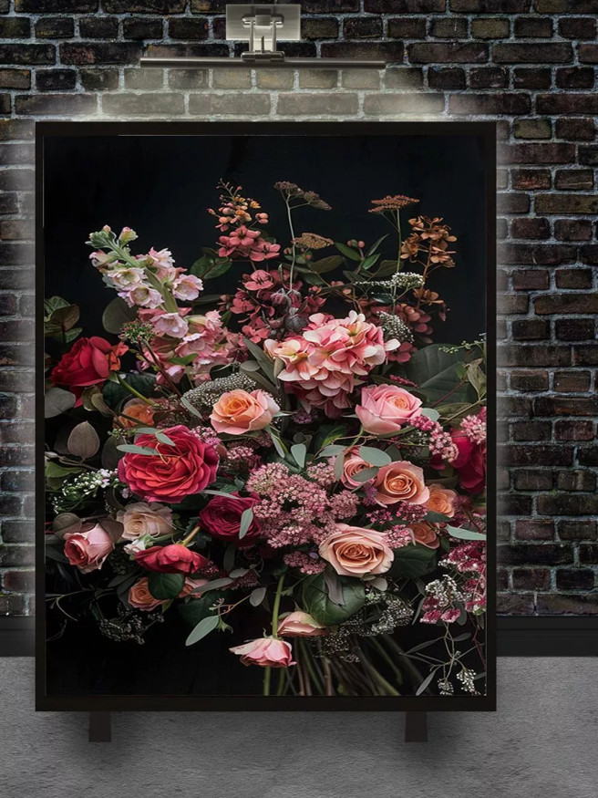 Постер на холсте &amp;quot;Розовый букет на чёрном фоне&amp;quot;