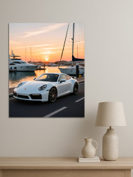 Постер на холсте &amp;quot;Спорткар у морского заката&amp;quot;