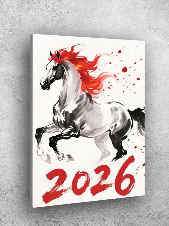 Постер на холсте &amp;quot;Серебряный огненный конь 2026&amp;quot;