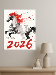 Постер на холсте "Серебряный огненный конь 2026"