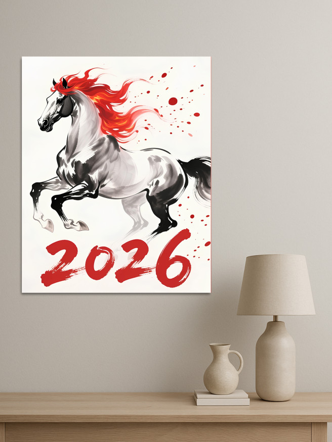 Постер на холсте &amp;quot;Серебряный огненный конь 2026&amp;quot;