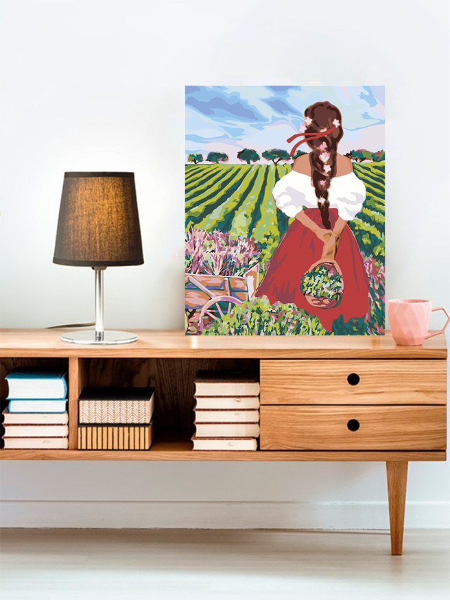 Raqamlar bo&amp;#039;yicha rasm &amp;quot;Dalada guldasta bilan qiz&amp;quot;