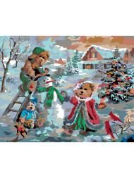 Картина по номерам &amp;quot;Снеговик с собаками&amp;quot;