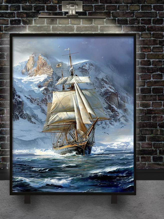 Holstga bosilgan poster &amp;quot;Muzliklar orasidagi yelkanli kema&amp;quot;