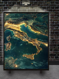 Holstga bosilgan poster "Koinotdan Italiya manzarasi"