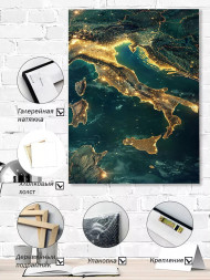 Holstga bosilgan poster "Koinotdan Italiya manzarasi"