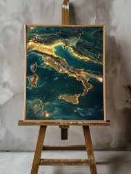 Holstga bosilgan poster "Koinotdan Italiya manzarasi"