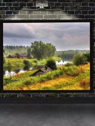 Holstga bosilgan poster &quot;Qishloq ustidagi sokin tong&quot;