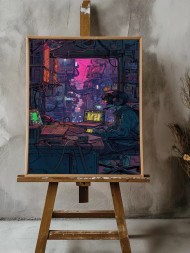 Holstga bosilgan poster "Kiberpank xaker megapolishda"