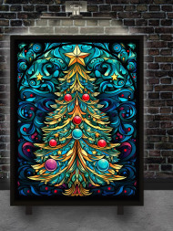 Постер на холсте "Ёлка в рождественском витраже"