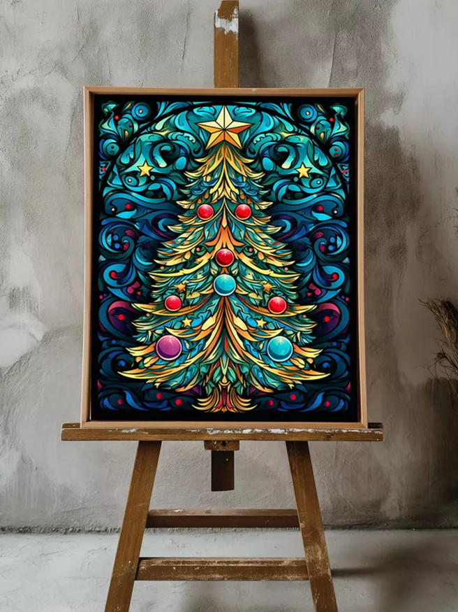 Постер на холсте &amp;quot;Ёлка в рождественском витраже&amp;quot;