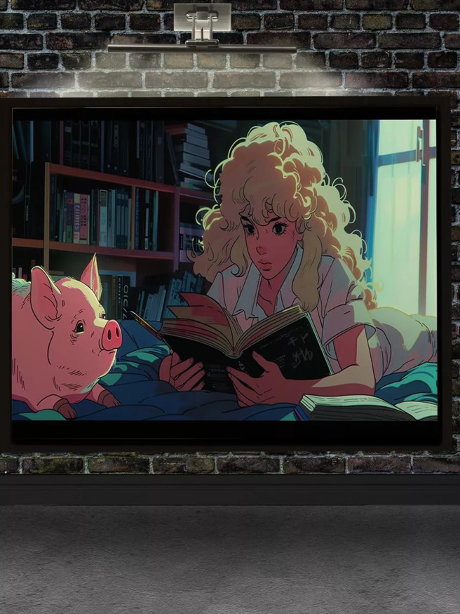 Holstga bosilgan poster &amp;quot;Quyosh botishida kitob o‘qish&amp;quot;