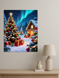 Постер на холсте "Новогодняя ёлка и подарки"