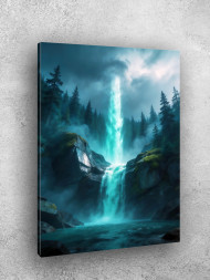 Holstga bosilgan poster "Tumanli o‘rmonda sharshara"