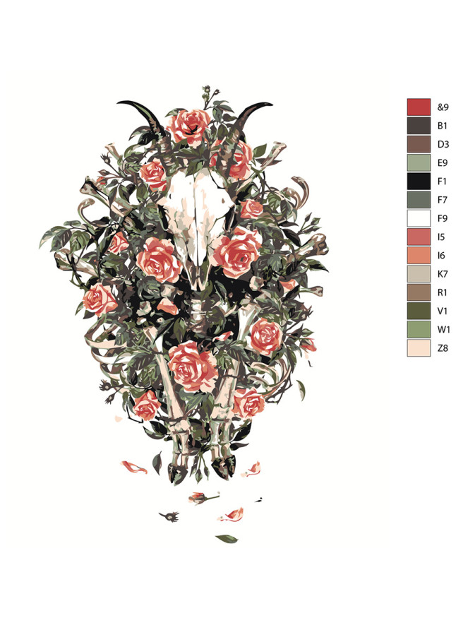 Raqamlar bo&amp;#039;yicha rasm &amp;quot;Gullardagi bosh suyagi&amp;quot;