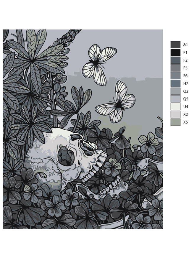 Raqamlar bo&amp;#039;yicha rasm &amp;quot;Gullar va kapalaklar bilan bosh suyagi&amp;quot;