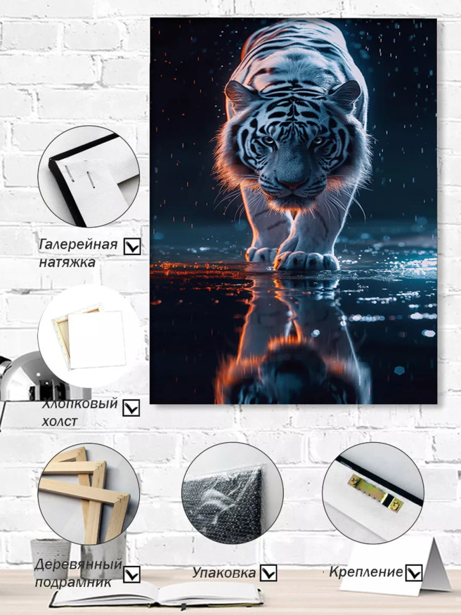 Постер на холсте &amp;quot;Белый тигр под дождём&amp;quot;