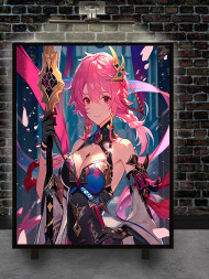 Holstga bosilgan poster "Nayzali anime jangchisi qiz"