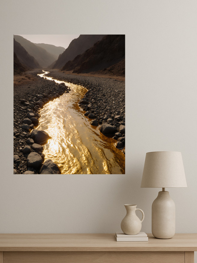 Постер на холсте &amp;quot;Золотая река в горах&amp;quot;