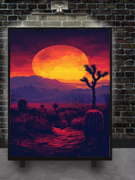 Holstga bosilgan poster &quot;Kaktusli cho‘l uzra quyosh botishi&quot;