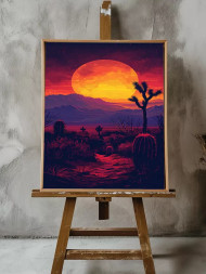 Holstga bosilgan poster &quot;Kaktusli cho‘l uzra quyosh botishi&quot;