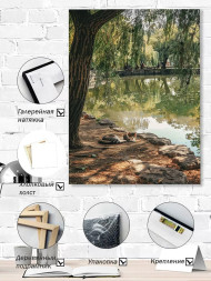 Постер на холсте &amp;quot;Кот у пруда в тени ивы&amp;quot;