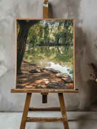 Постер на холсте &amp;quot;Кот у пруда в тени ивы&amp;quot;