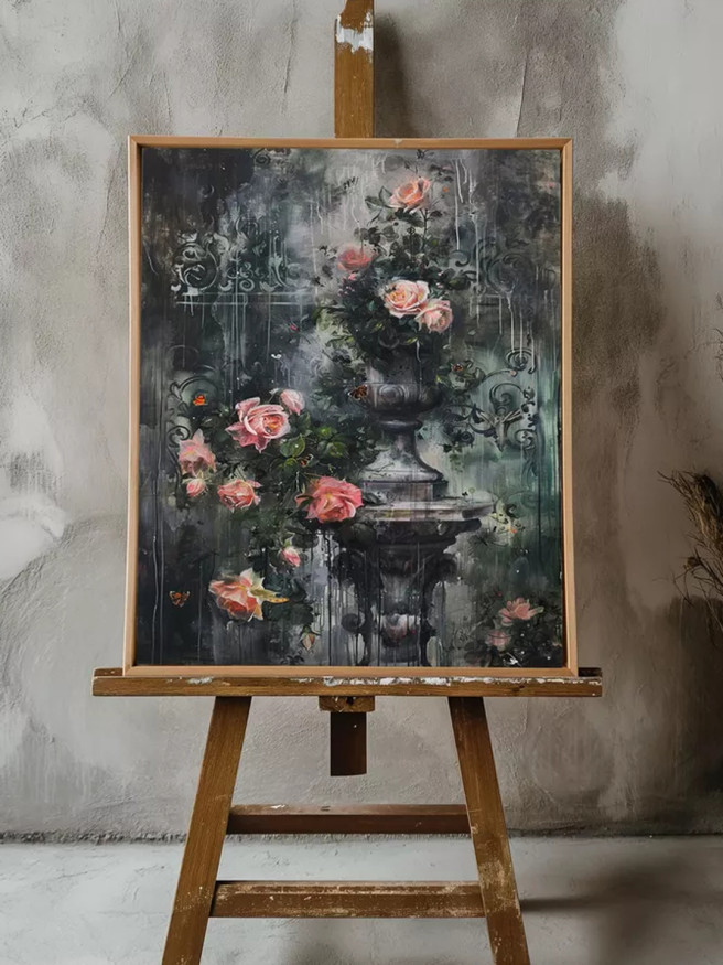 Постер на холсте &amp;quot;Старинная ваза с розами&amp;quot;